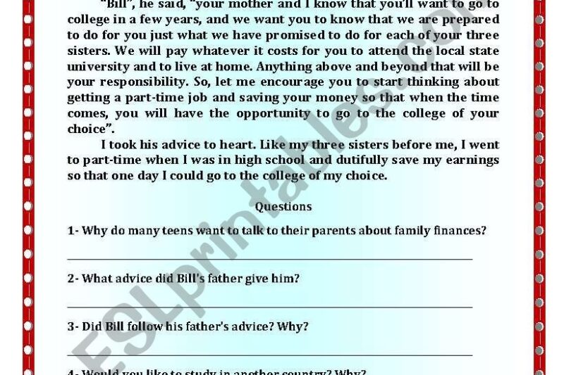 Reading Comprehension For College Students Worksheets