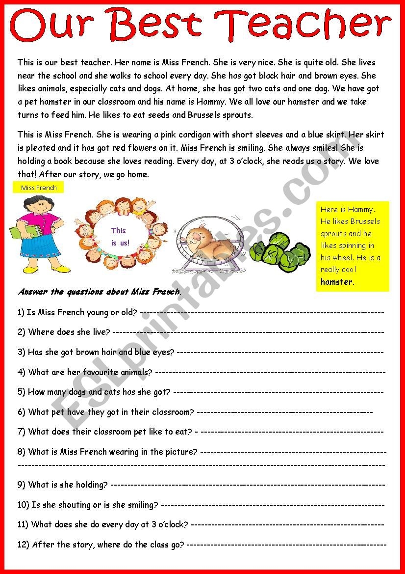 Reading Comprehension Our Best Teacher ESL Worksheet By Cunliffe