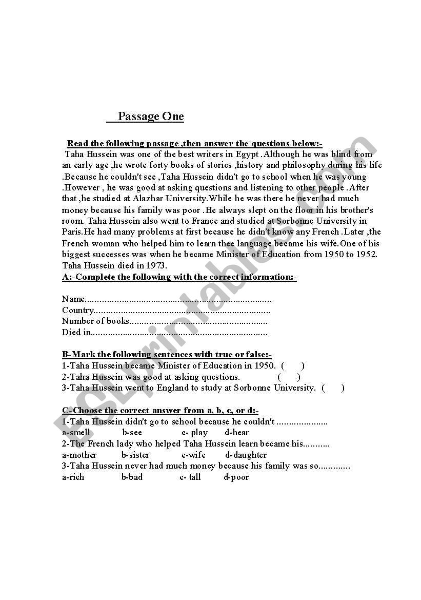 Reading Comprehension For College Students Worksheets