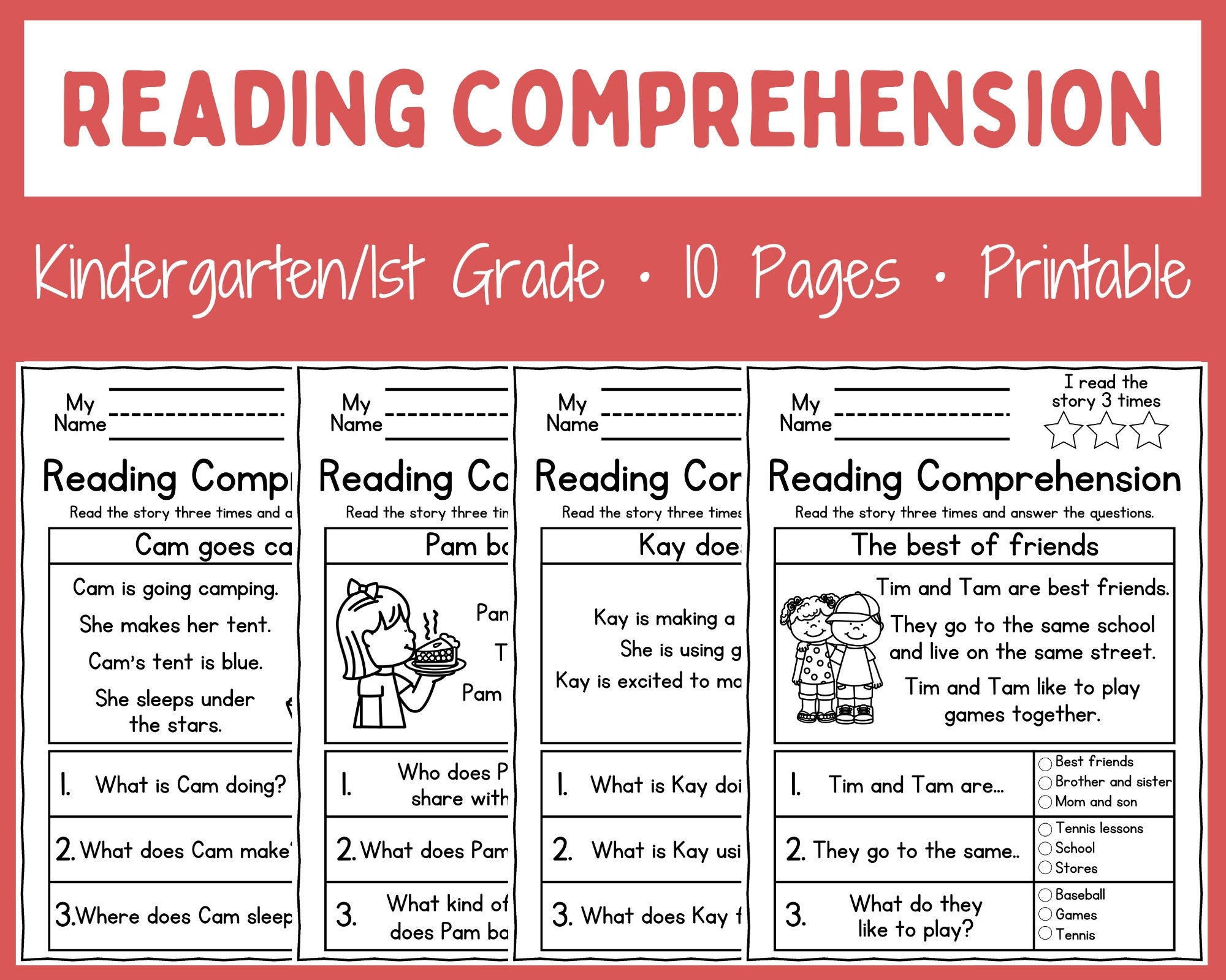Reading Comprehension Printable Kindergarten First Grade 
