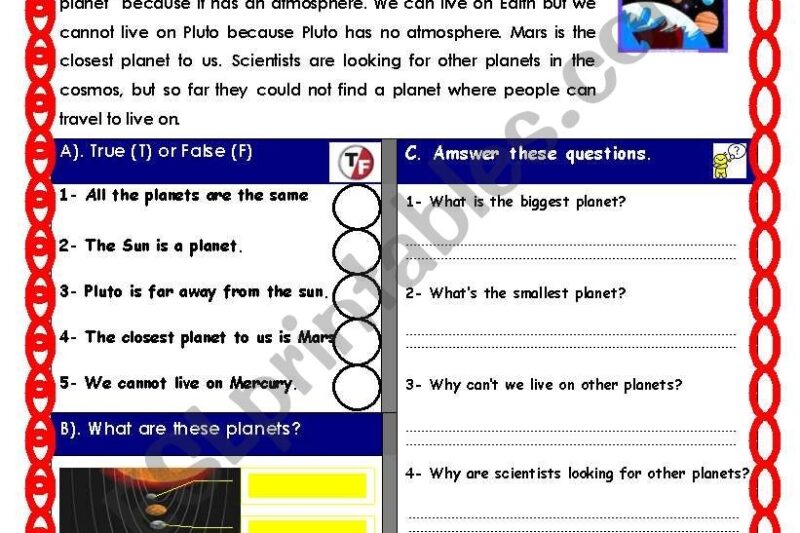 The Solar System Reading Comprehension Worksheet