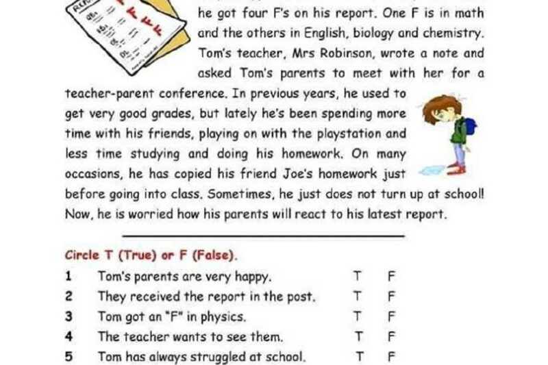 True And False Reading Comprehension Worksheets