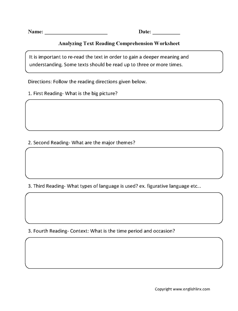 Reading Comprehension Analysis Worksheets - Worksheets Template Free