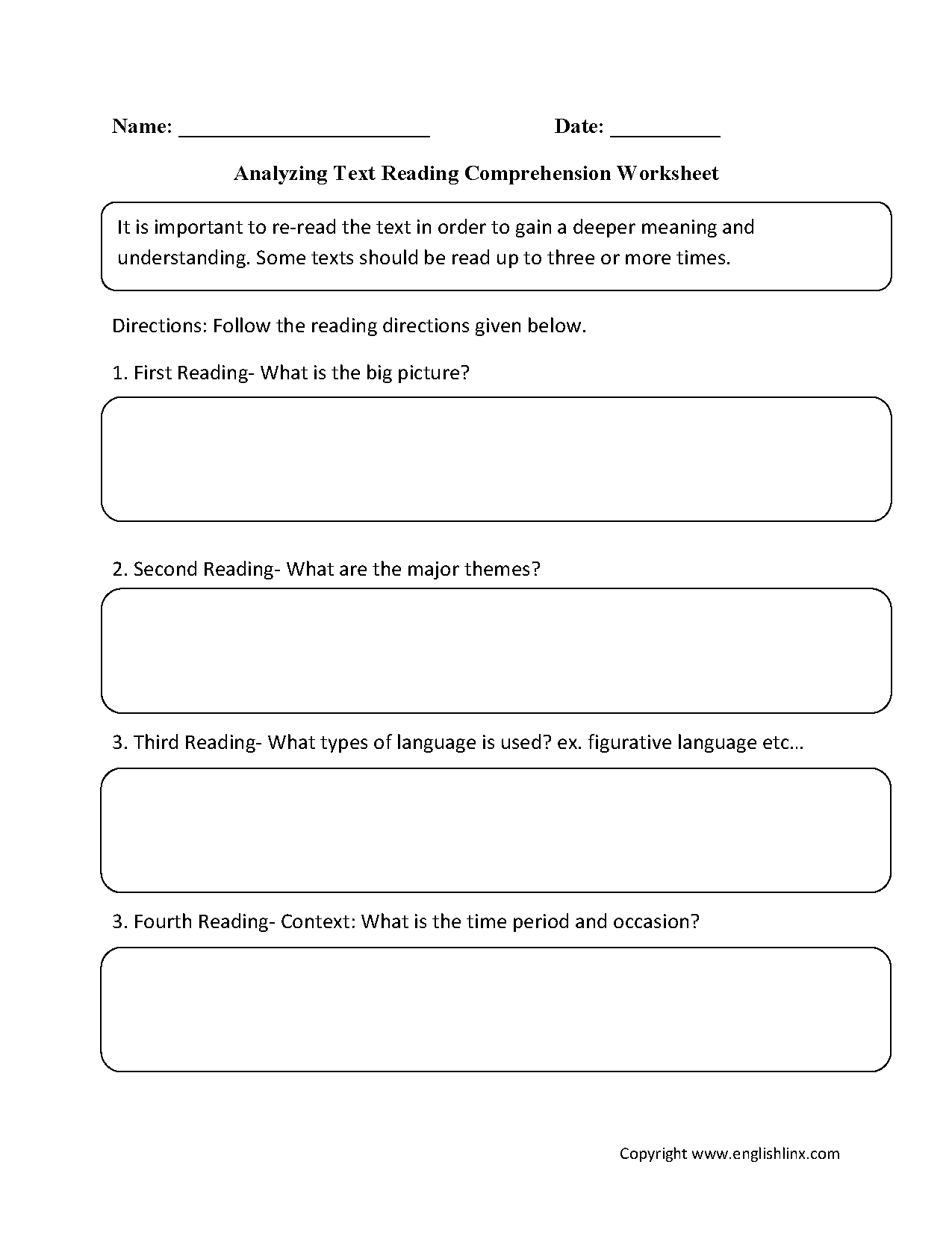 Reading Comprehension Worksheets Analyzing Text Reading Comprehension Worksheets