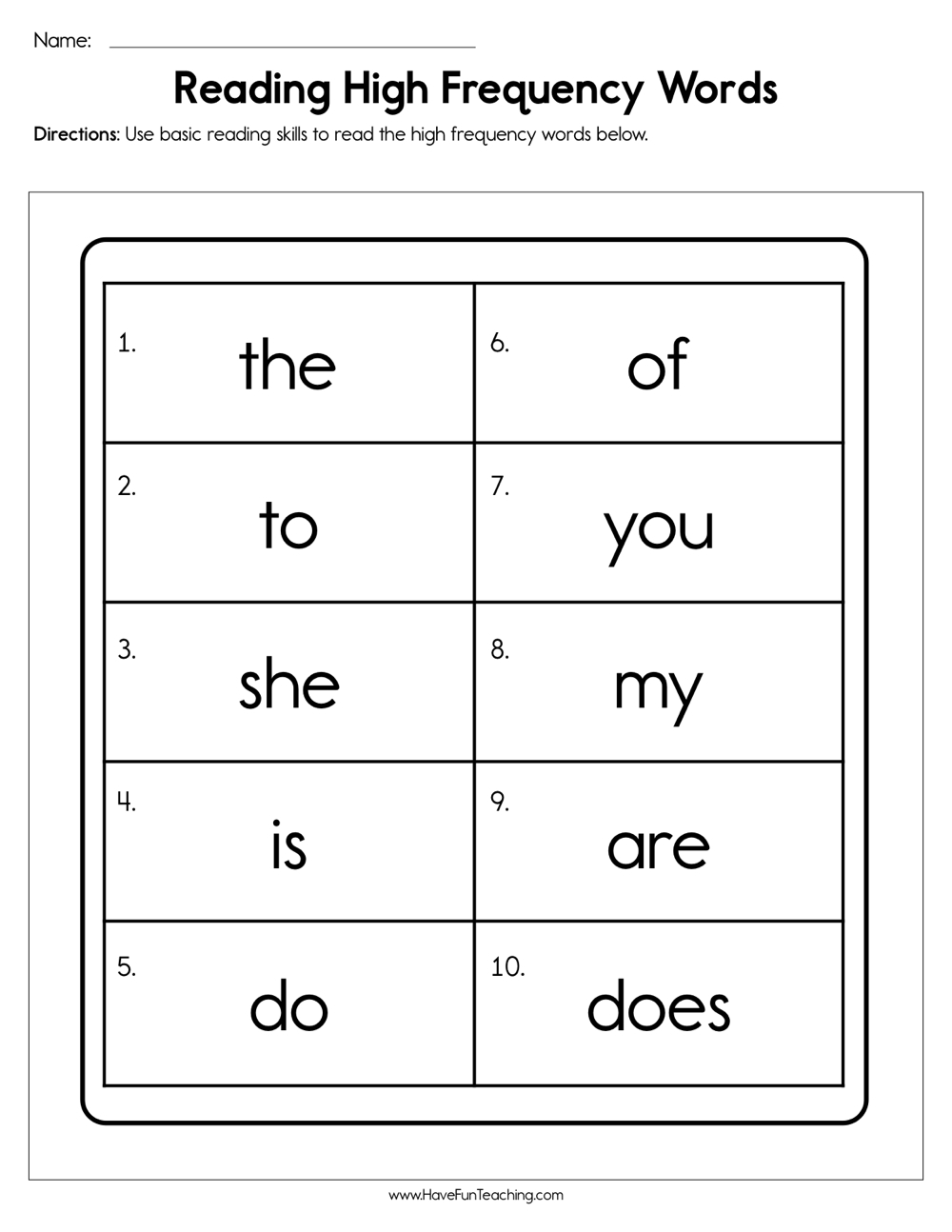 Reading High Frequency Words Worksheet Have Fun Teaching Reading High Frequency Words Worksheet Have Fun Teaching
