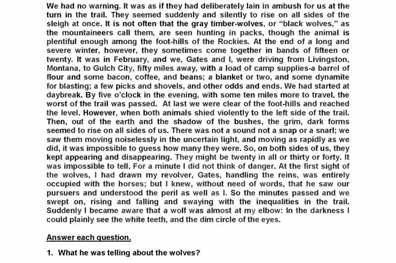 Reading Comprehension Worksheets 6 8 Grade