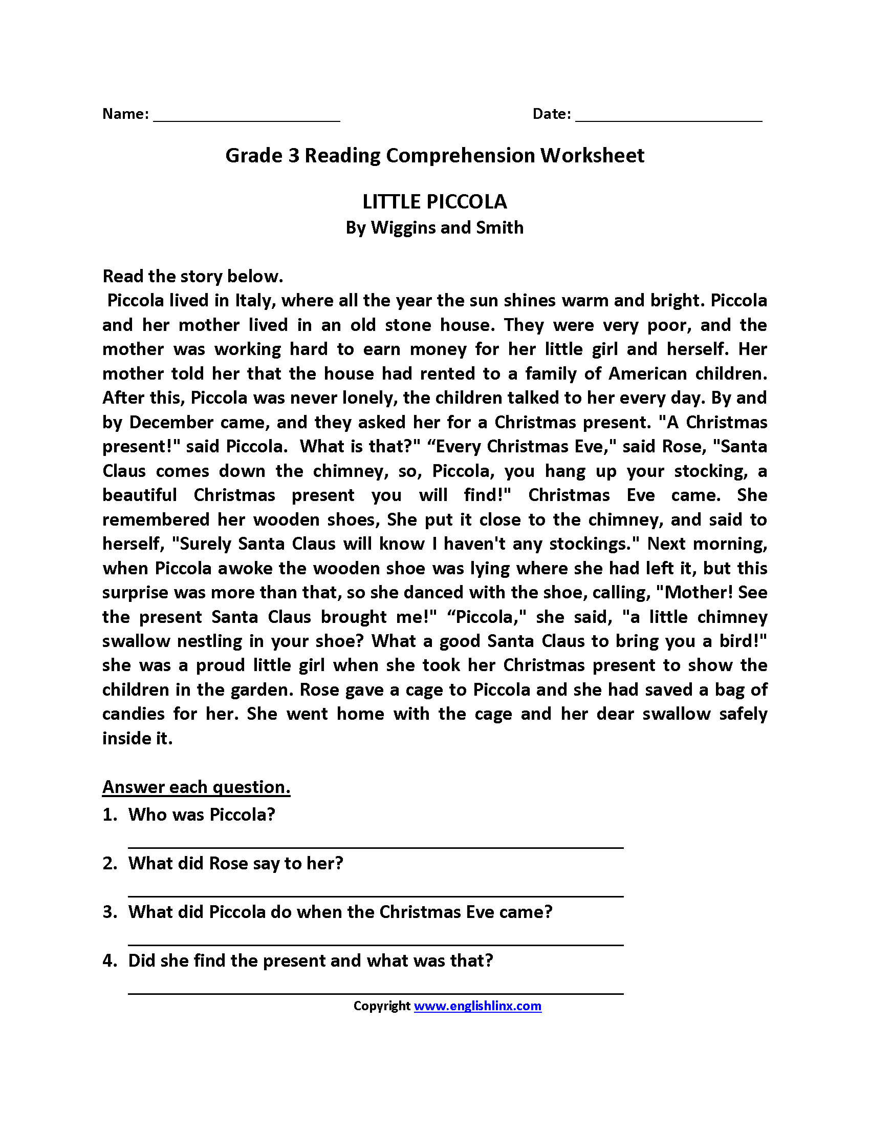 Reading Worksheets Third Grade Reading Worksheets