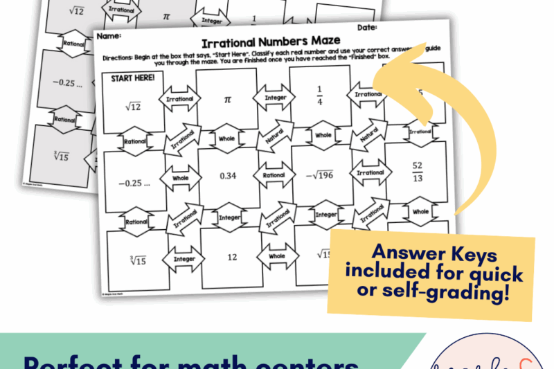 Square Root Maze Pdf With Number Line Worksheet