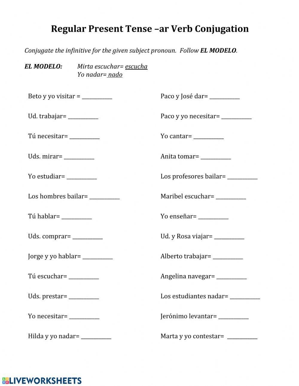 Free Printable Spanish Verb Conjugation Worksheets Free Printable Spanish Verb Conjugation Worksheets