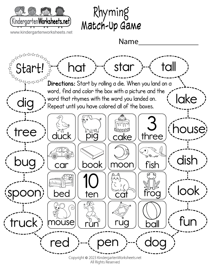 Rhyming Words Worksheets Pdf For Kindergarten