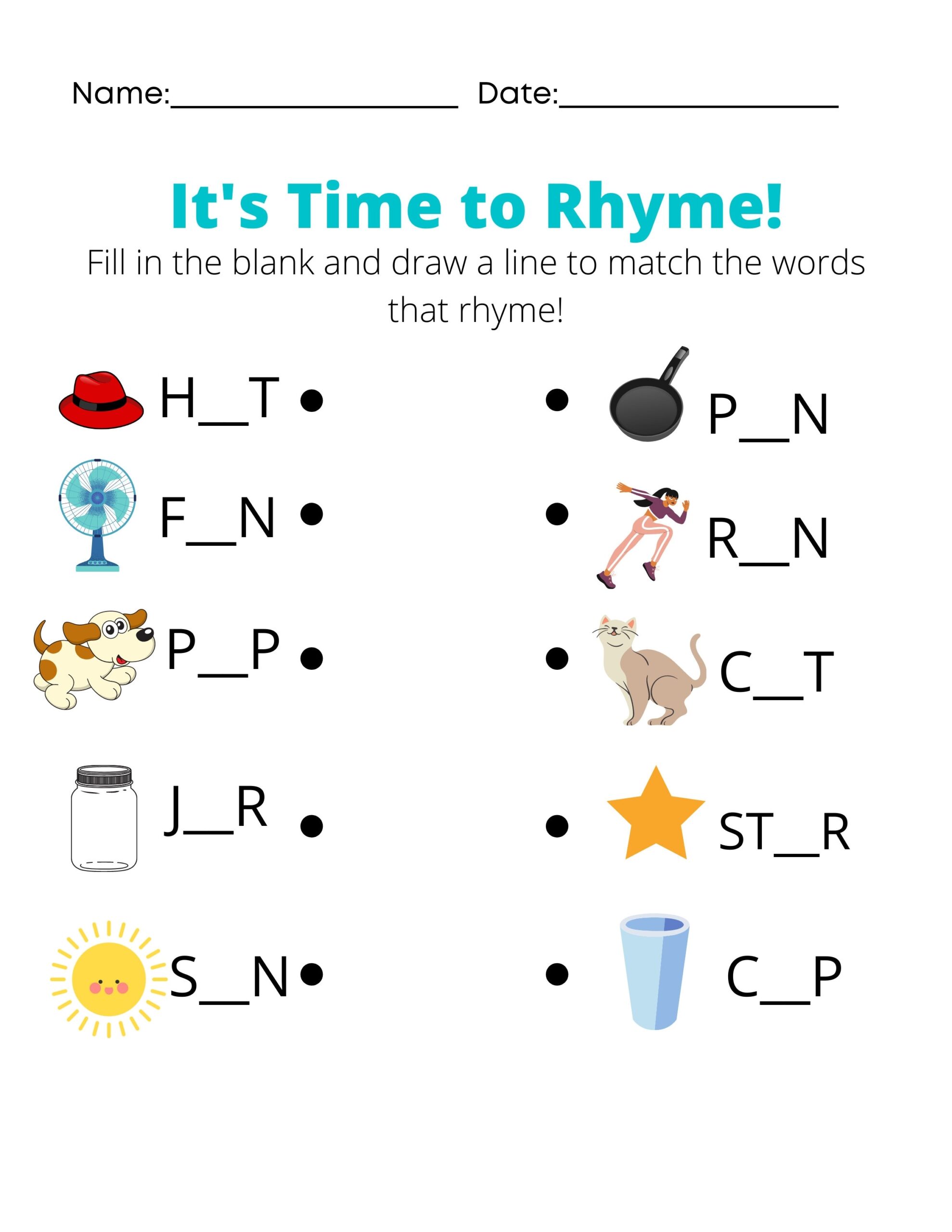 Rhyming Words Printable Worksheets Kindergarten U0026 First Grade Etsy Australia