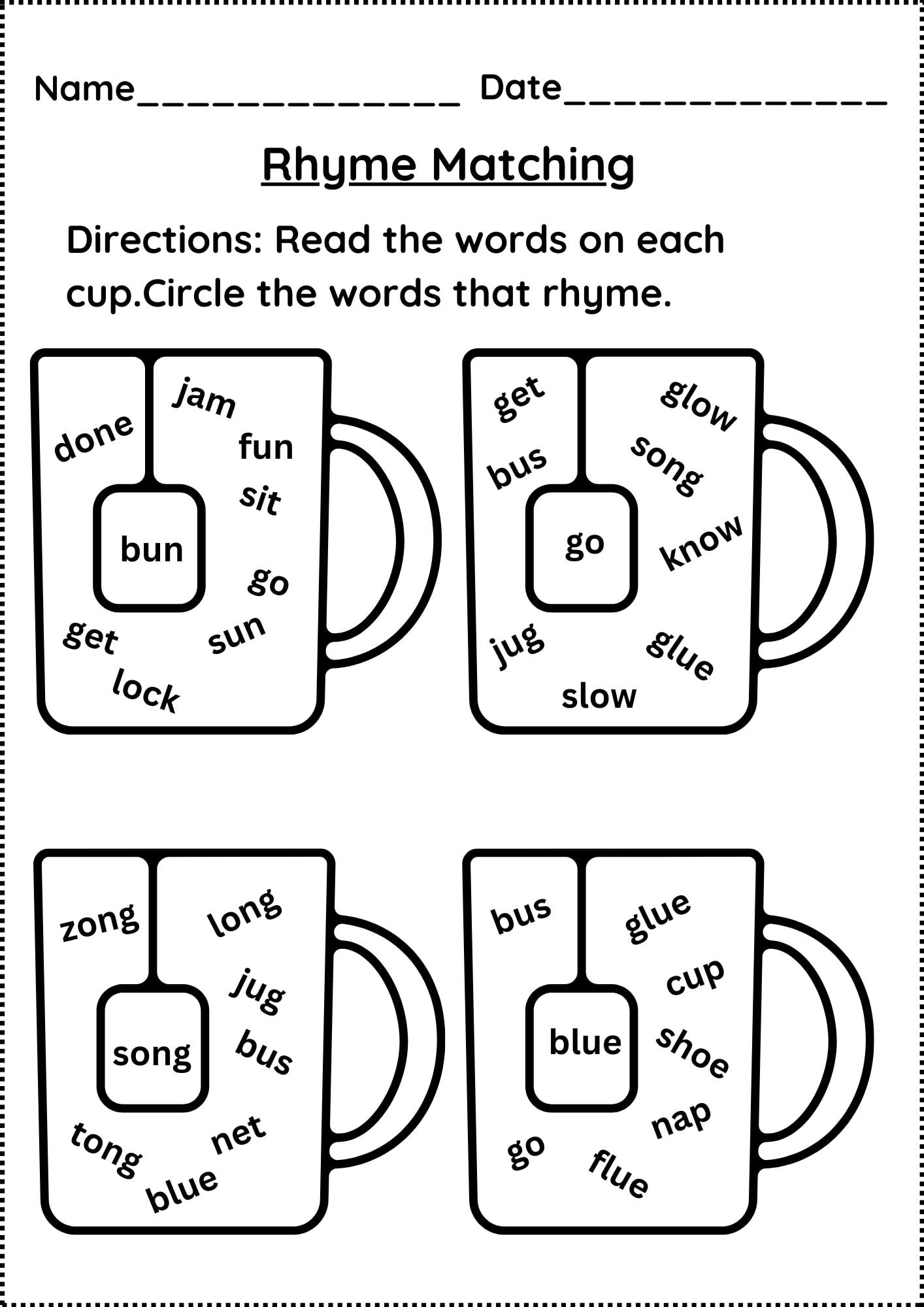 Kindergarten Rhyming Words Worksheets For Kindergarten
