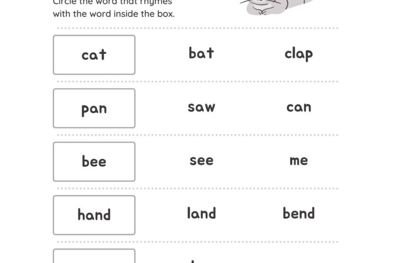 Worksheets Rhyming Words Kindergarten