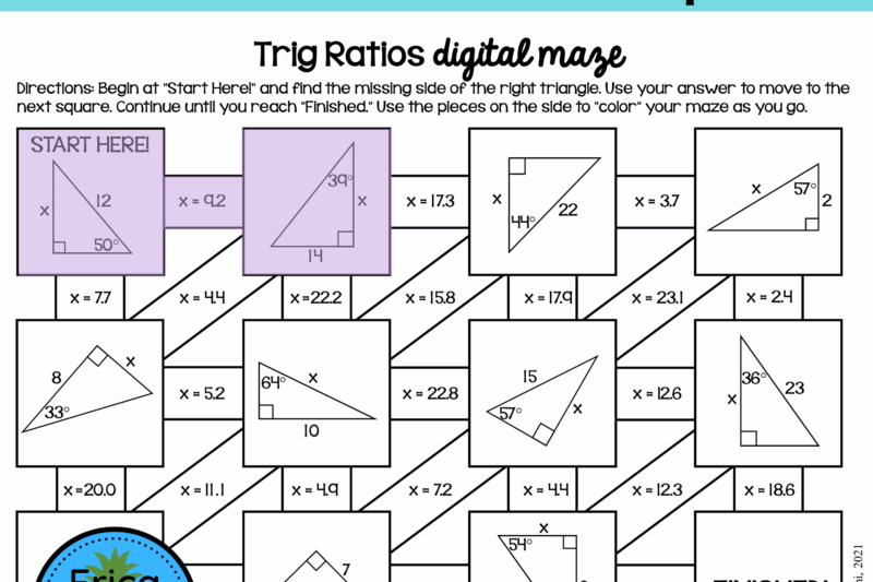 Trigonometry Sides Maze Worksheet