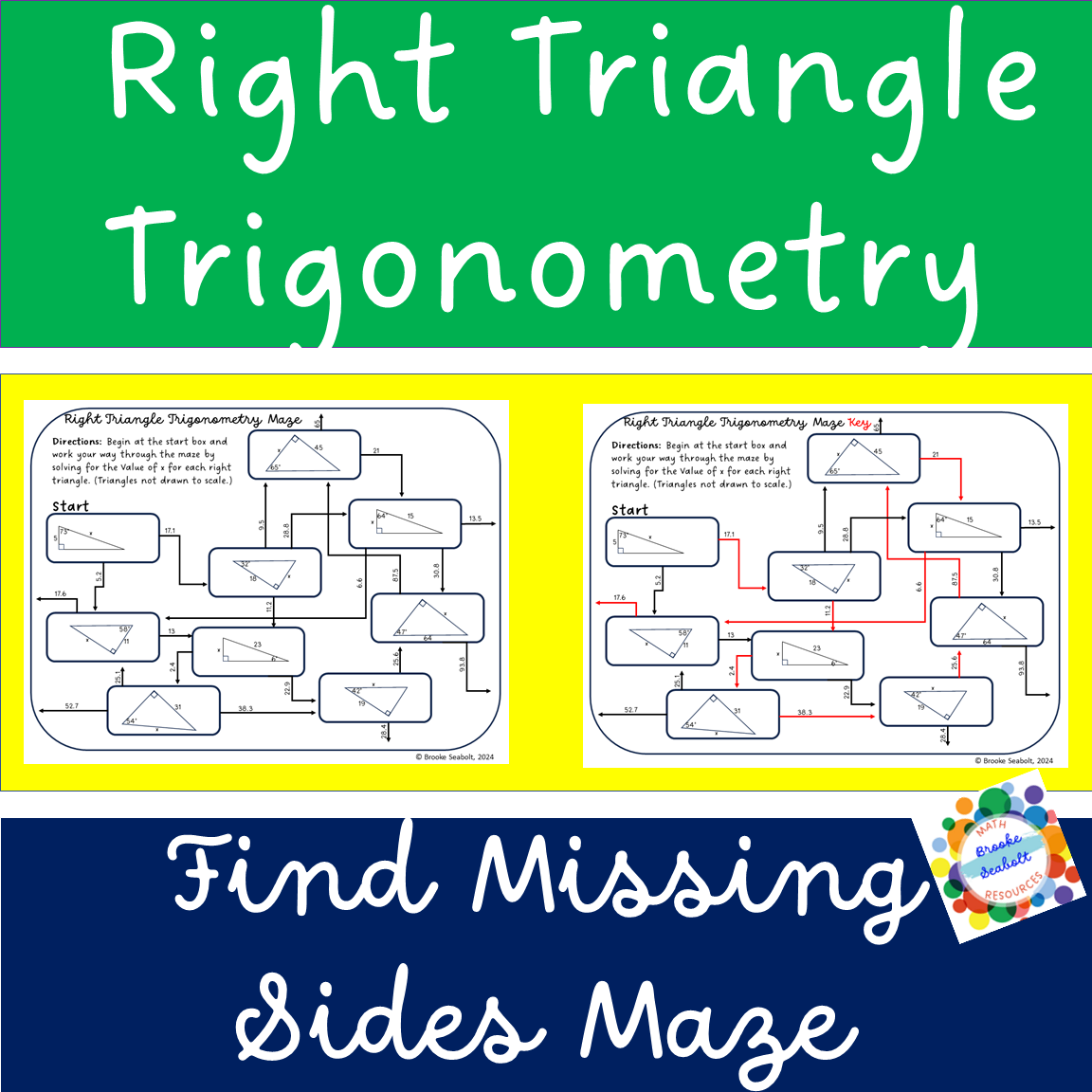 Right Triangle Trigonometry SOH CAH TOA Maze Find Missing 