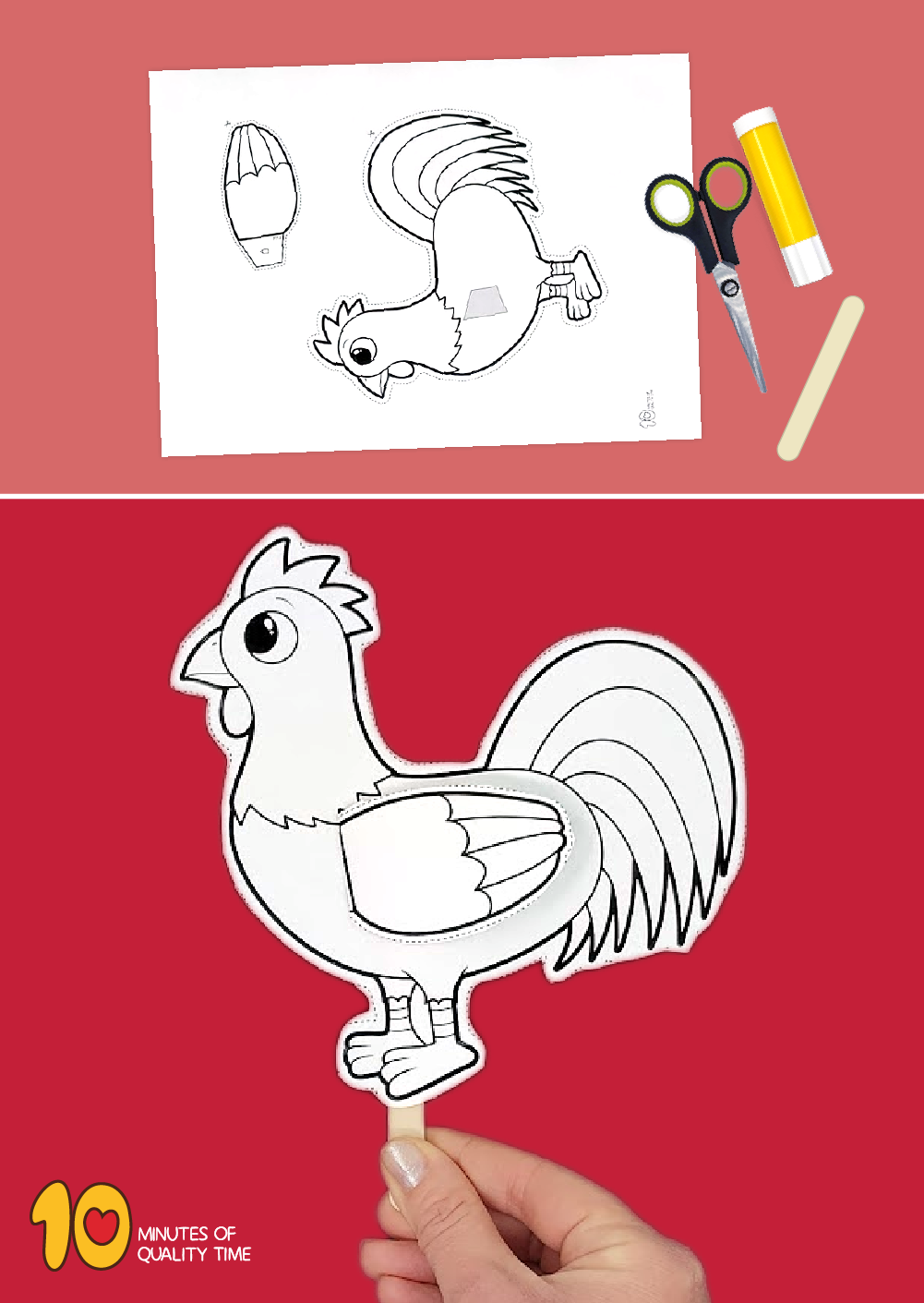 Rooster Puppet Craft 10 Minutes Of Quality Time