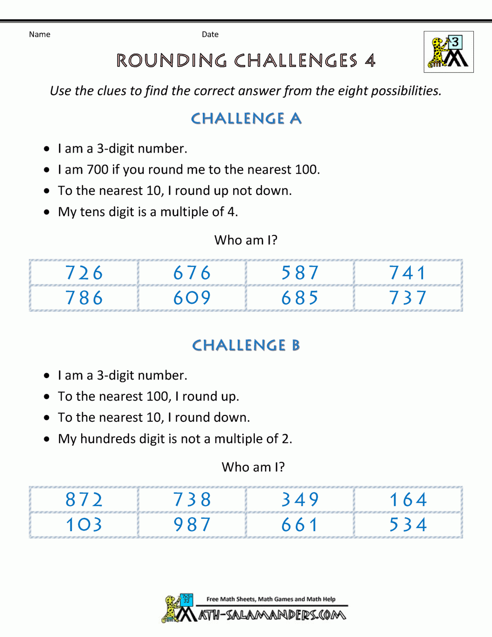 Rounding Numbers Worksheet Rounding Challenges