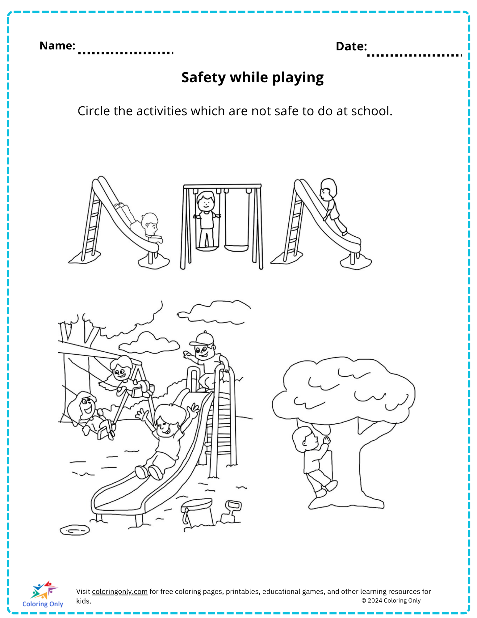 Safety While Playing Free Printable Worksheet