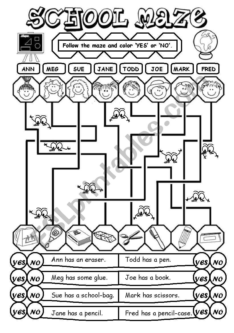 School Maze ESL Worksheet By Gabitza