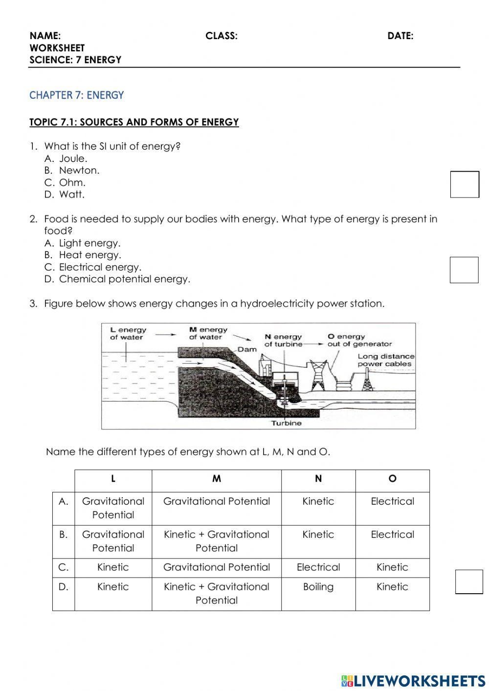 Free Printable Science Worksheets Energy