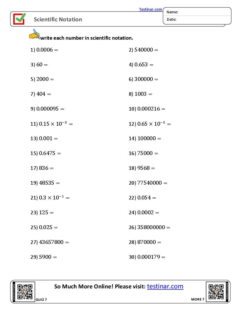 Scientific Notation Worksheets