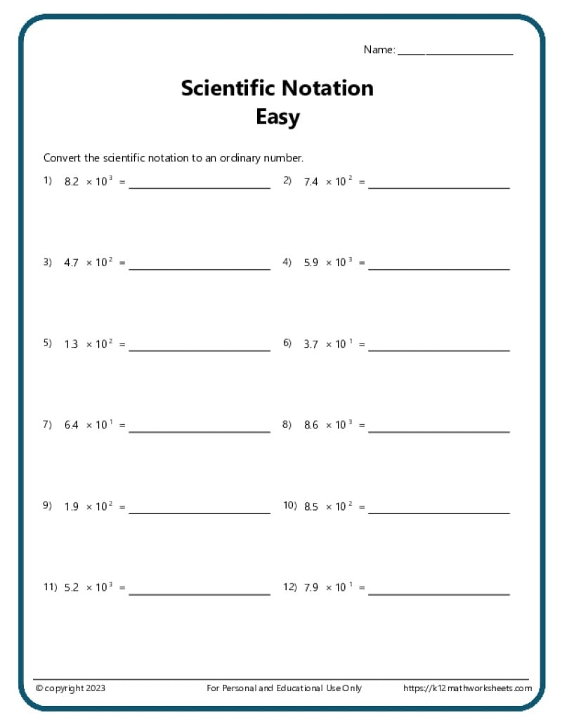 Scientific Notation Worksheets