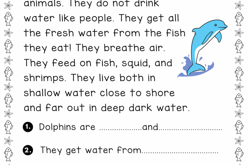 Sea Animals Reading Comprehension Worksheets