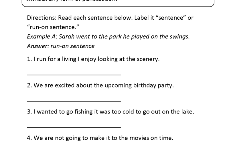 Free Printable Run On Sentences Worksheets