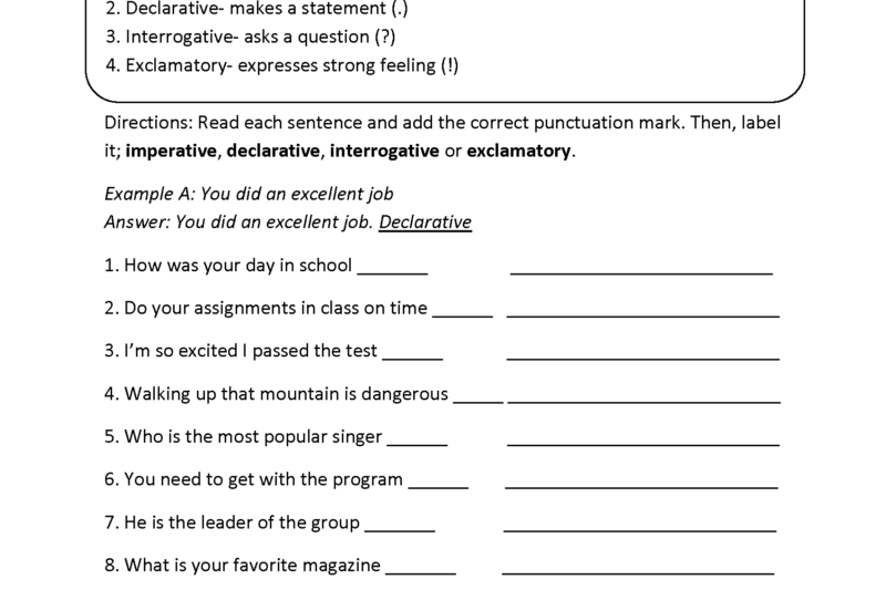 Free Printable Types Of Sentences Worksheets