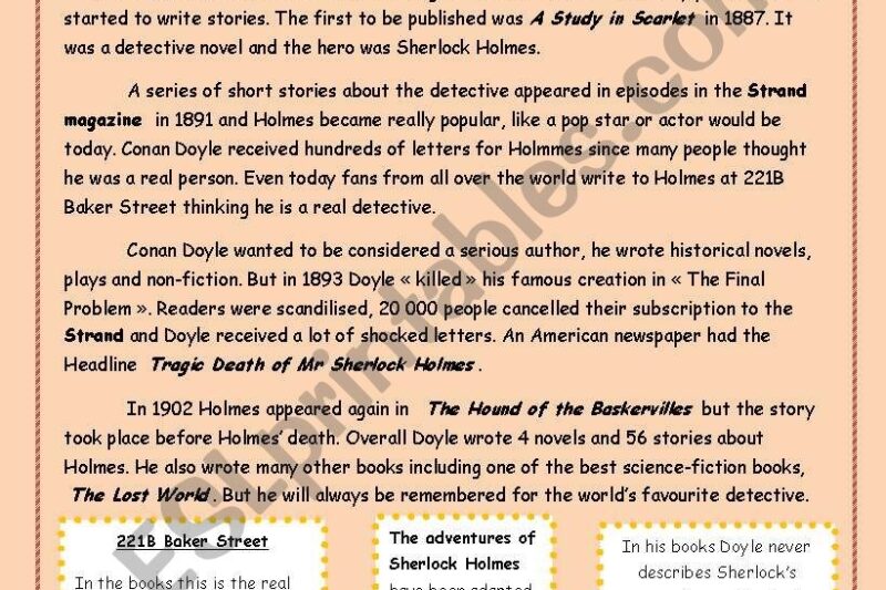 Sherlock Holmes Reading Comprehension Worksheets Pdf