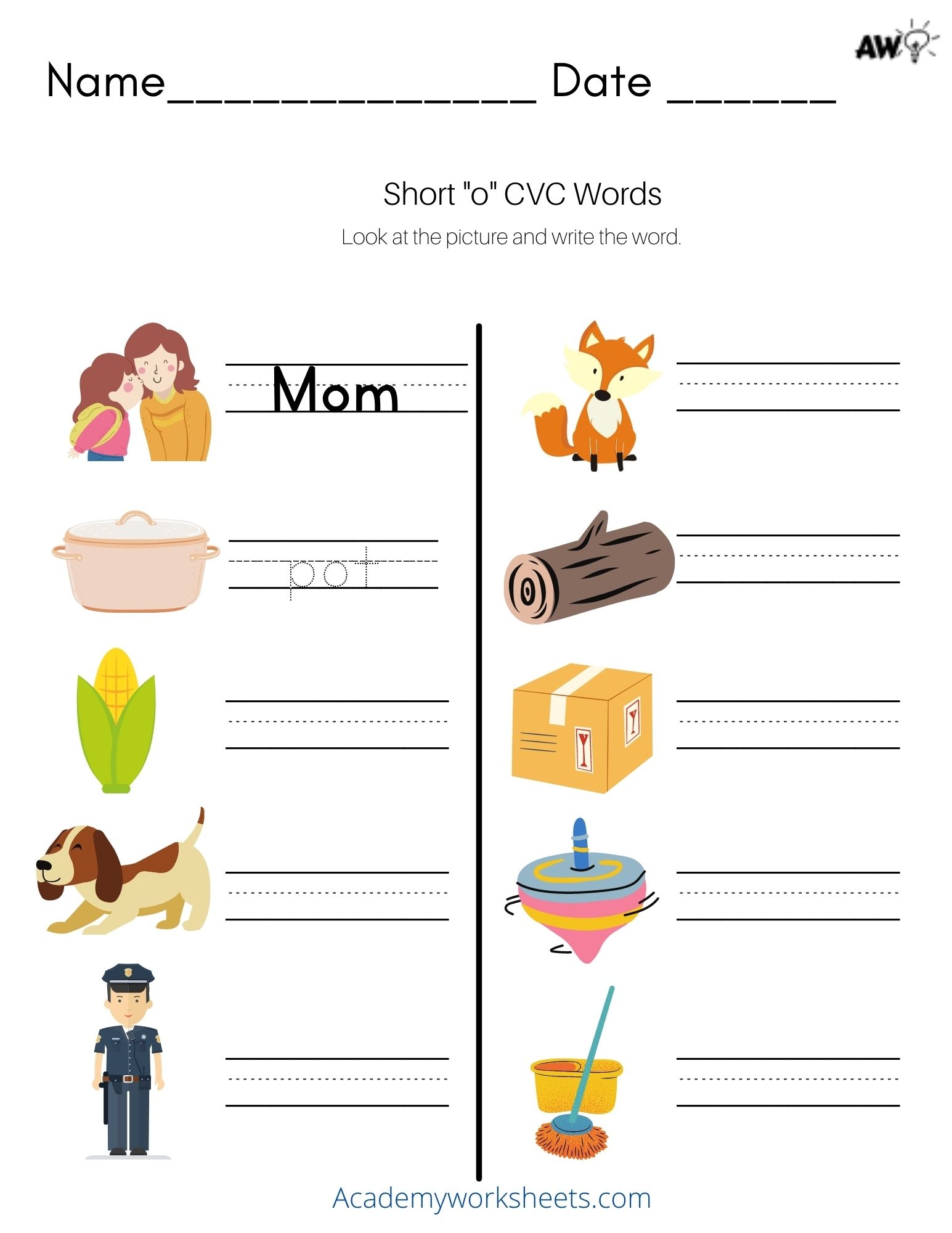 Short O Phonics Worksheets CVC Words Academy Worksheets