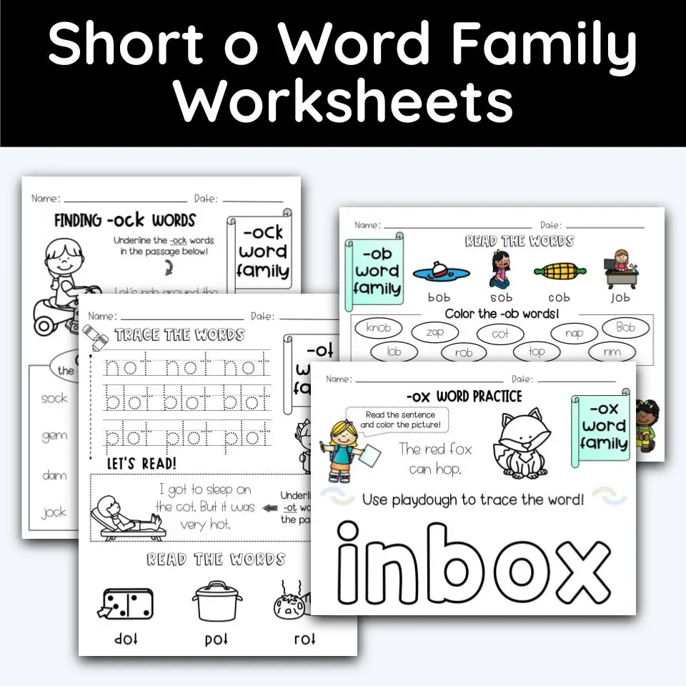 Kindergarten Ob Word Family Worksheets
