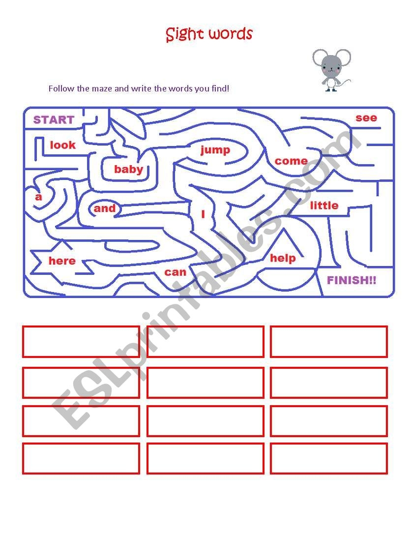 Sight Word Maze ESL Worksheet By Maasa Sight Word Maze ESL Worksheet By Maasa
