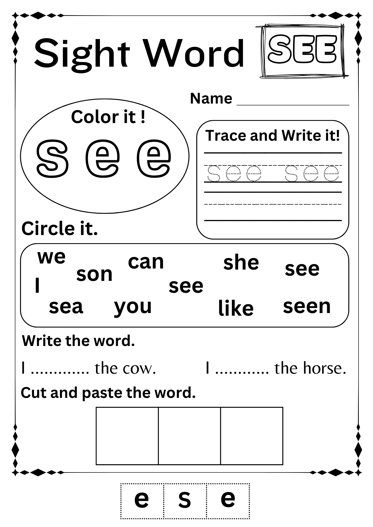 Sight Word See Worksheets For Kindergarten Made By Teachers