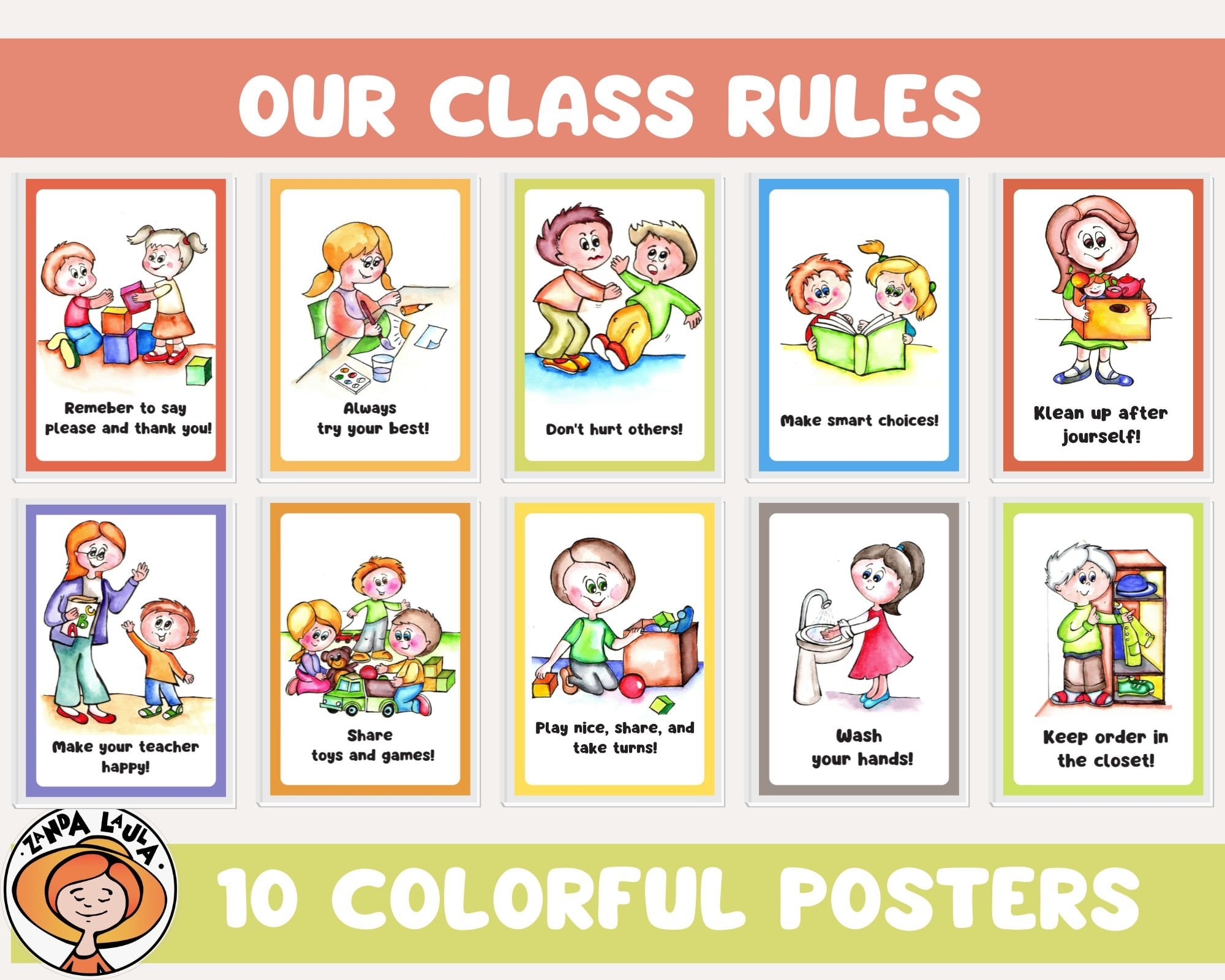 Simple Class Rules For Preschool And Daycare 10 Colrful Posters Simple Class Rules For Preschool And Daycare 10 Colrful Posters