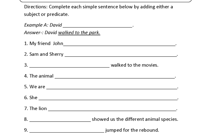 Free Printable Simple Sentences Worksheets