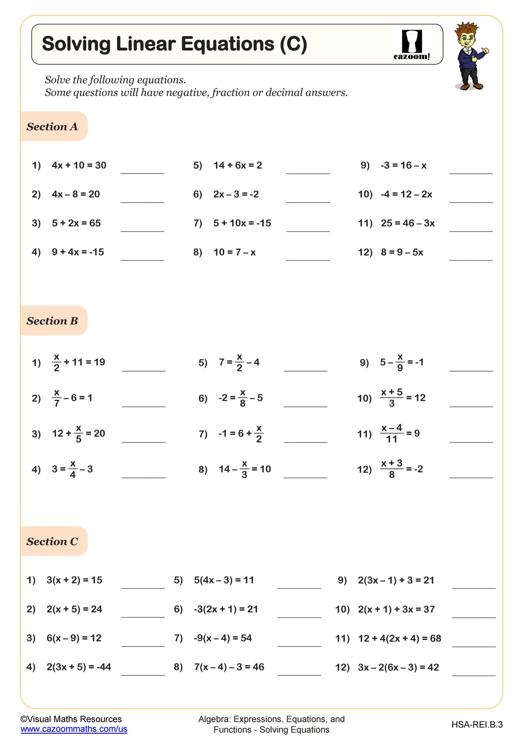 Free Printable Solving Algebraic Expressions Worksheets