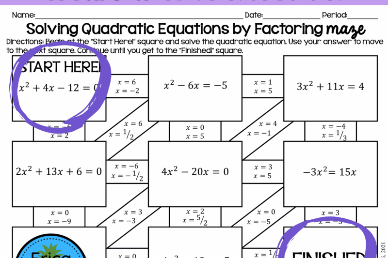 Quadratic Equations Maze Worksheet Answers