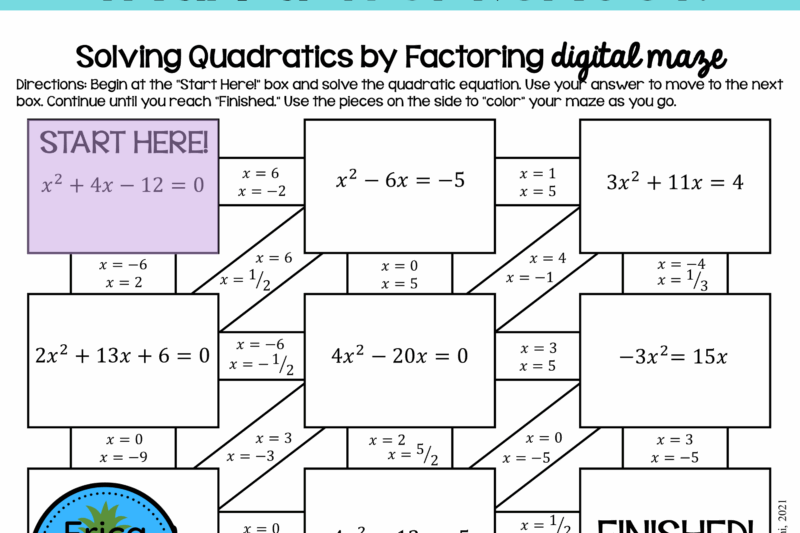 Quadratic Maze Worksheet