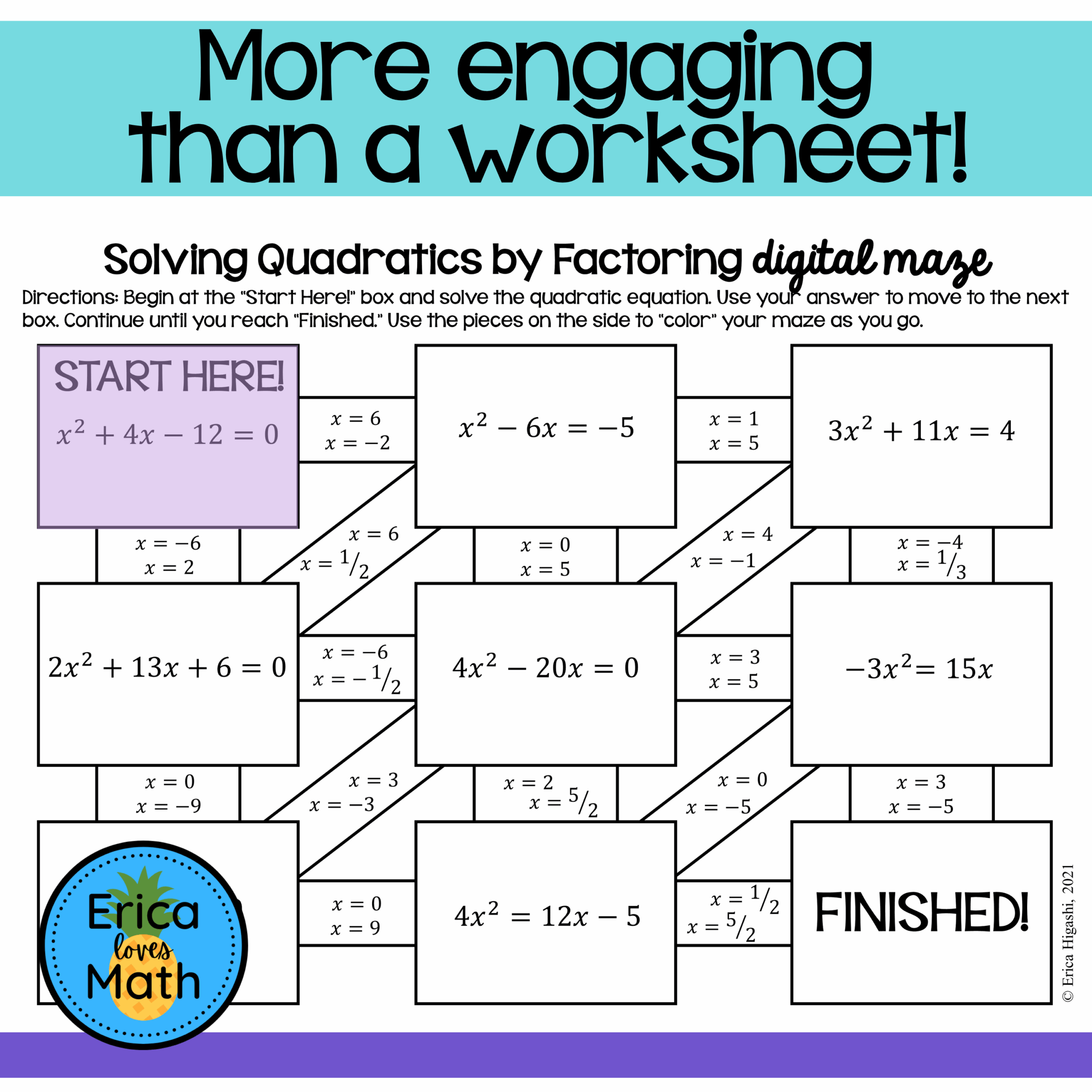 Solving Quadratic Equations By Factoring Digital Activity Maze Classful Solving Quadratic Equations By Factoring Digital Activity Maze Classful