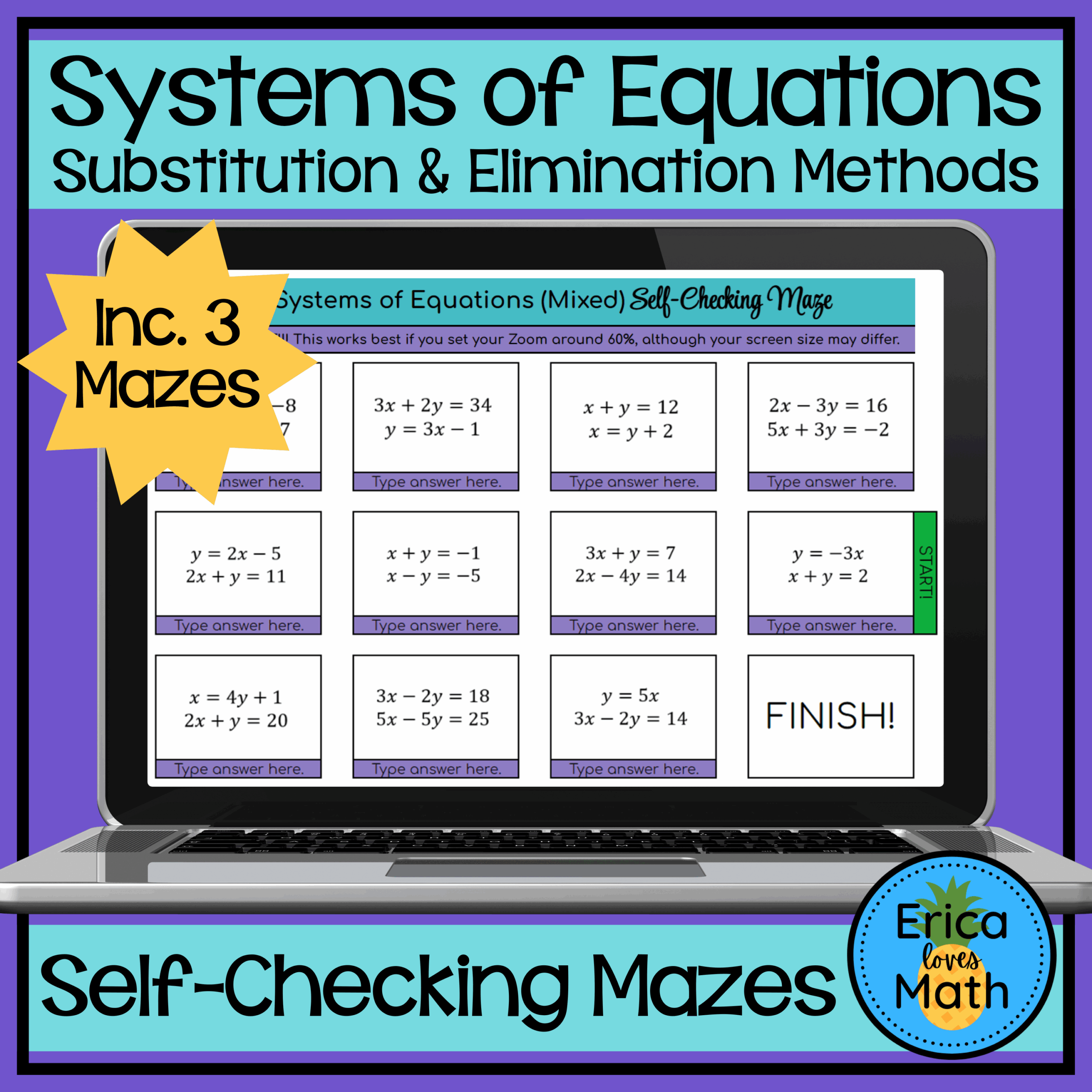 Solving Systems Of Equations Digital Activity Self Checking Maze Made By Teachers