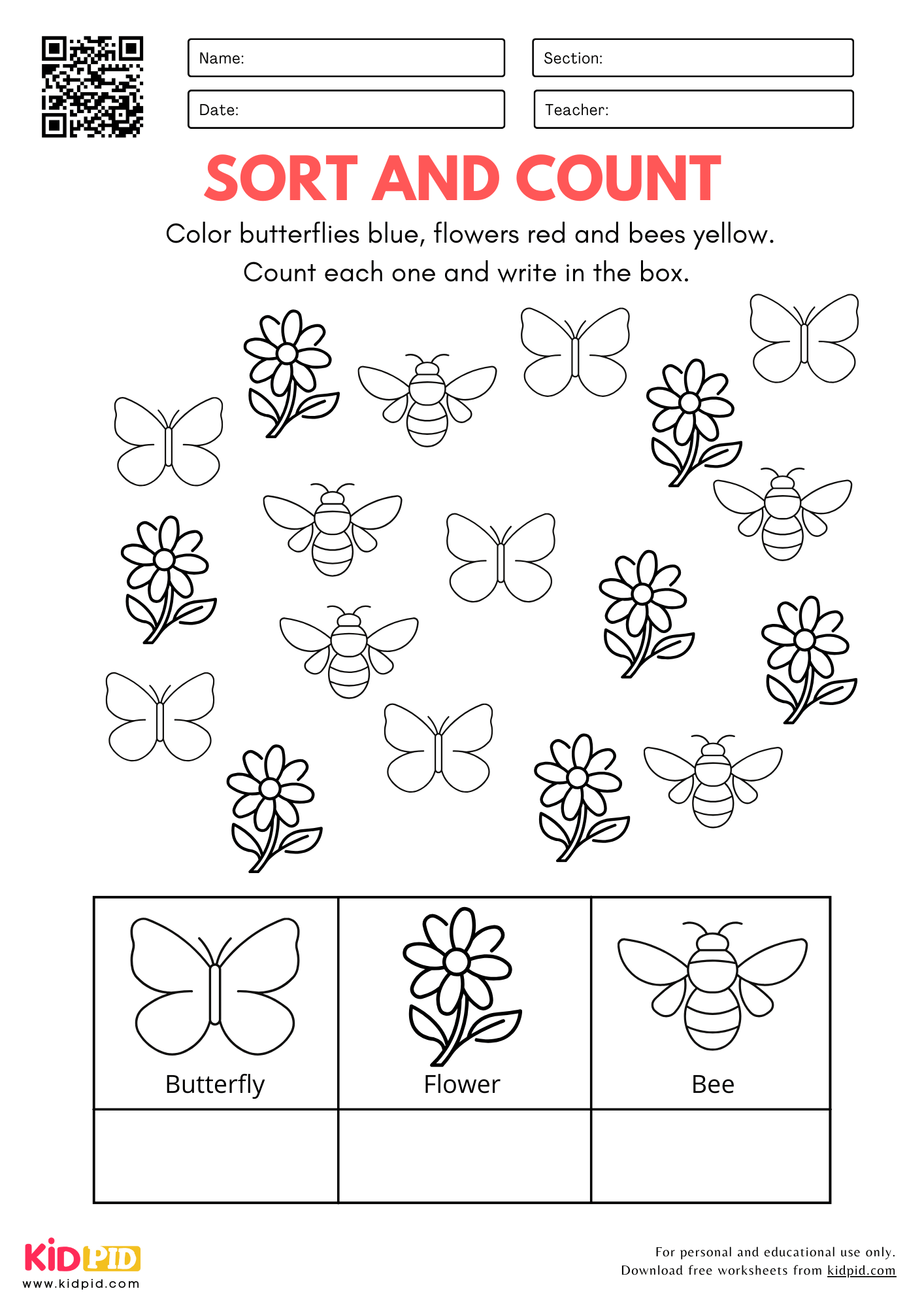 Sort Color U0026 Count Worksheet For Kindergarten Kidpid Sort Color U0026 Count Worksheet For Kindergarten Kidpid