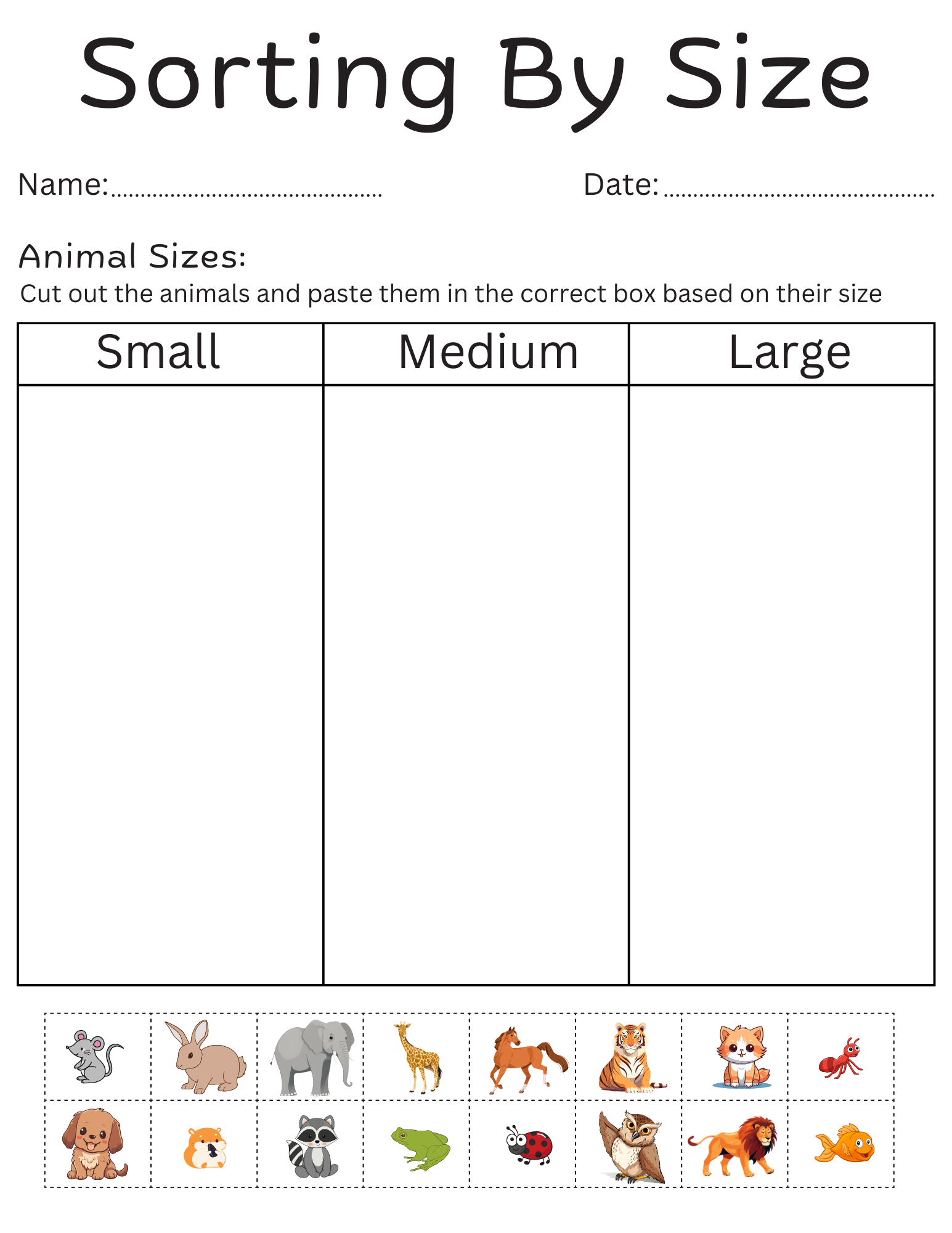 Sorting By Size Worksheets For Kindergarten Printable Sorting By Sorting By Size Worksheets For Kindergarten Printable Sorting By