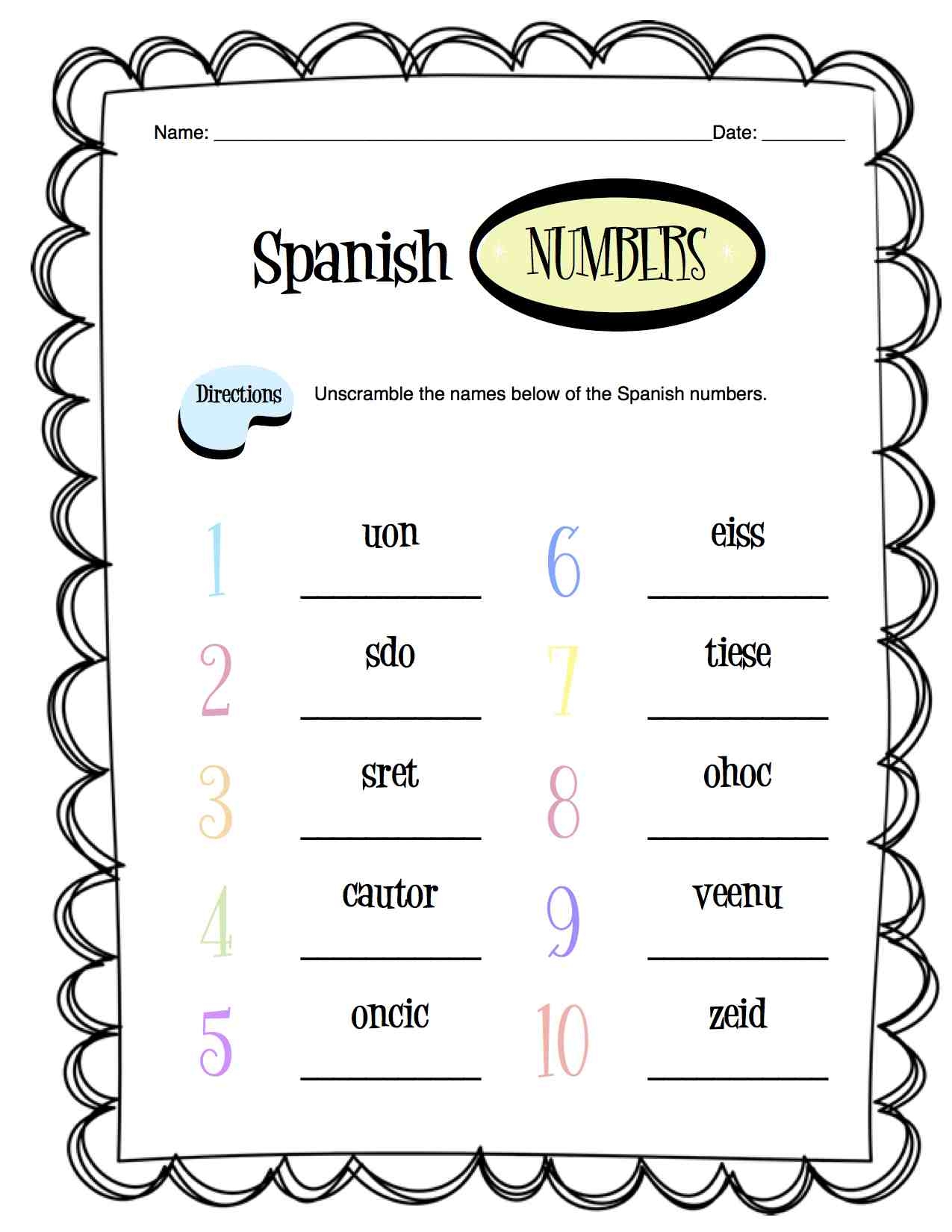 Printable Spanish Worksheets For Kindergarten