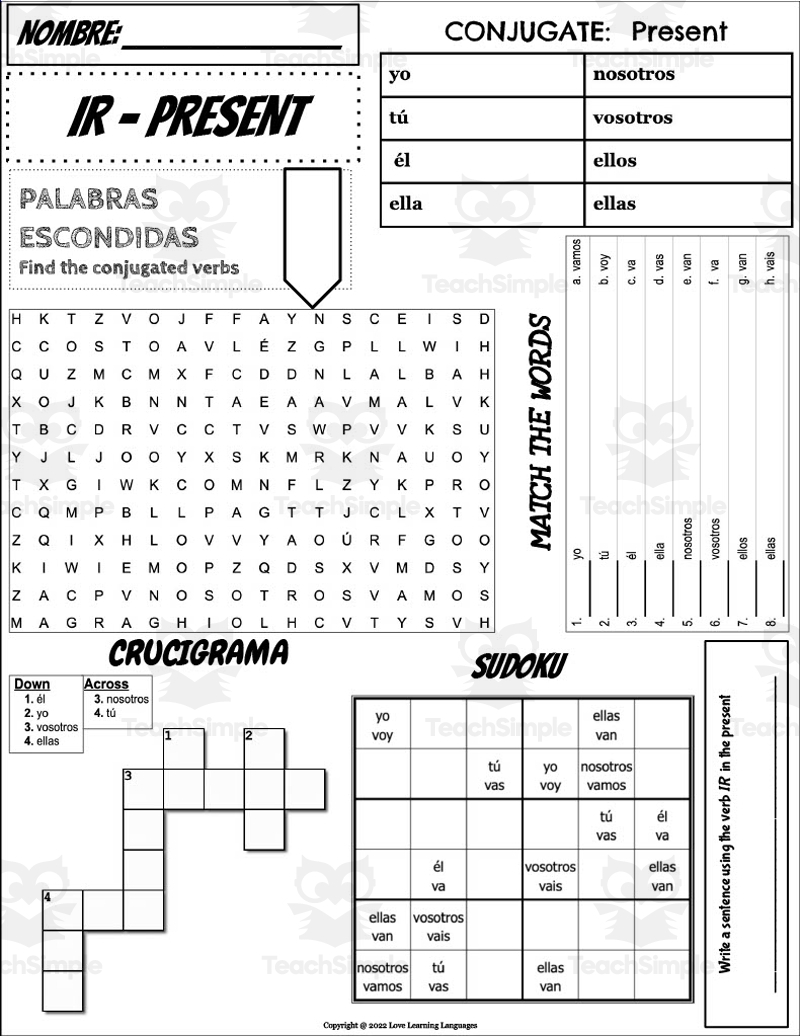 Spanish Verb IR Conjugation Worksheet Spanish Verb IR Conjugation Worksheet