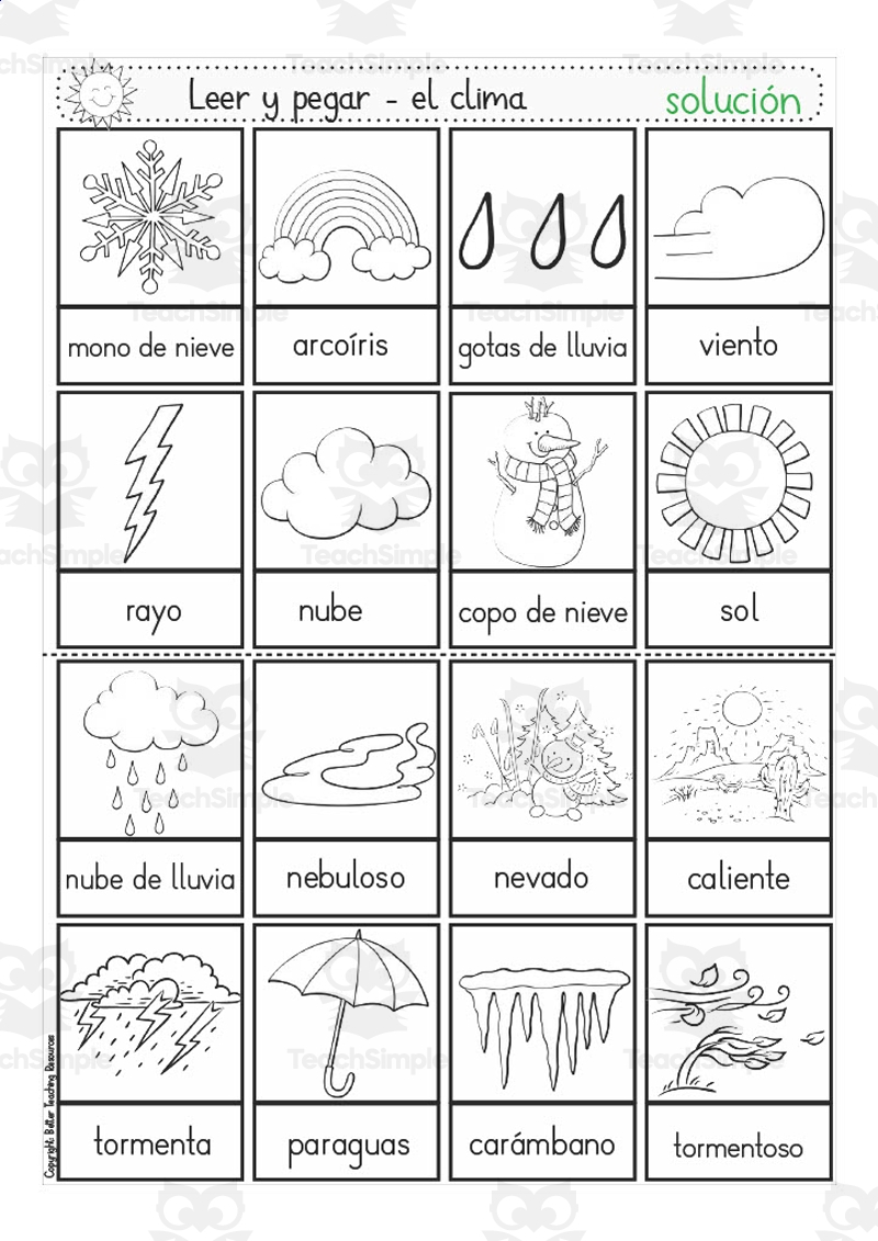 Spanish Vocabulary Practice Sheet Weather Cut And Paste By Spanish Vocabulary Practice Sheet Weather Cut And Paste By