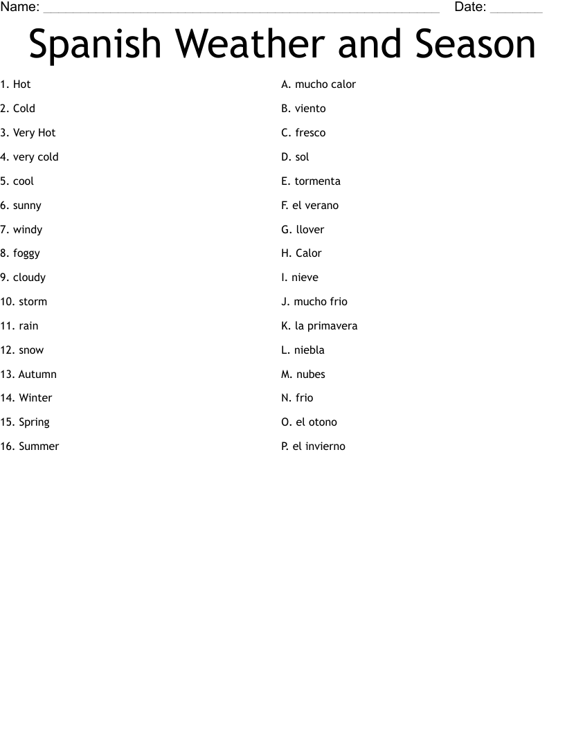 Free Printable Spanish Weather Worksheets Free Printable Spanish Weather Worksheets