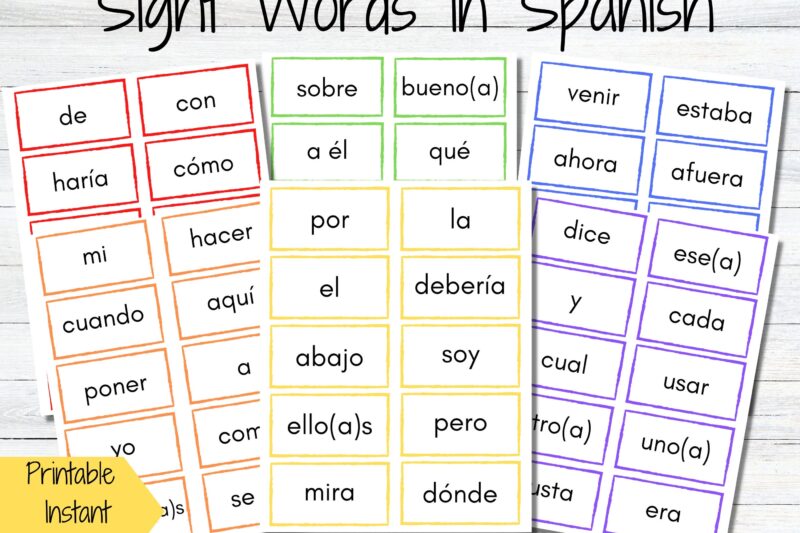Spanish Words For Preschoolers Printable