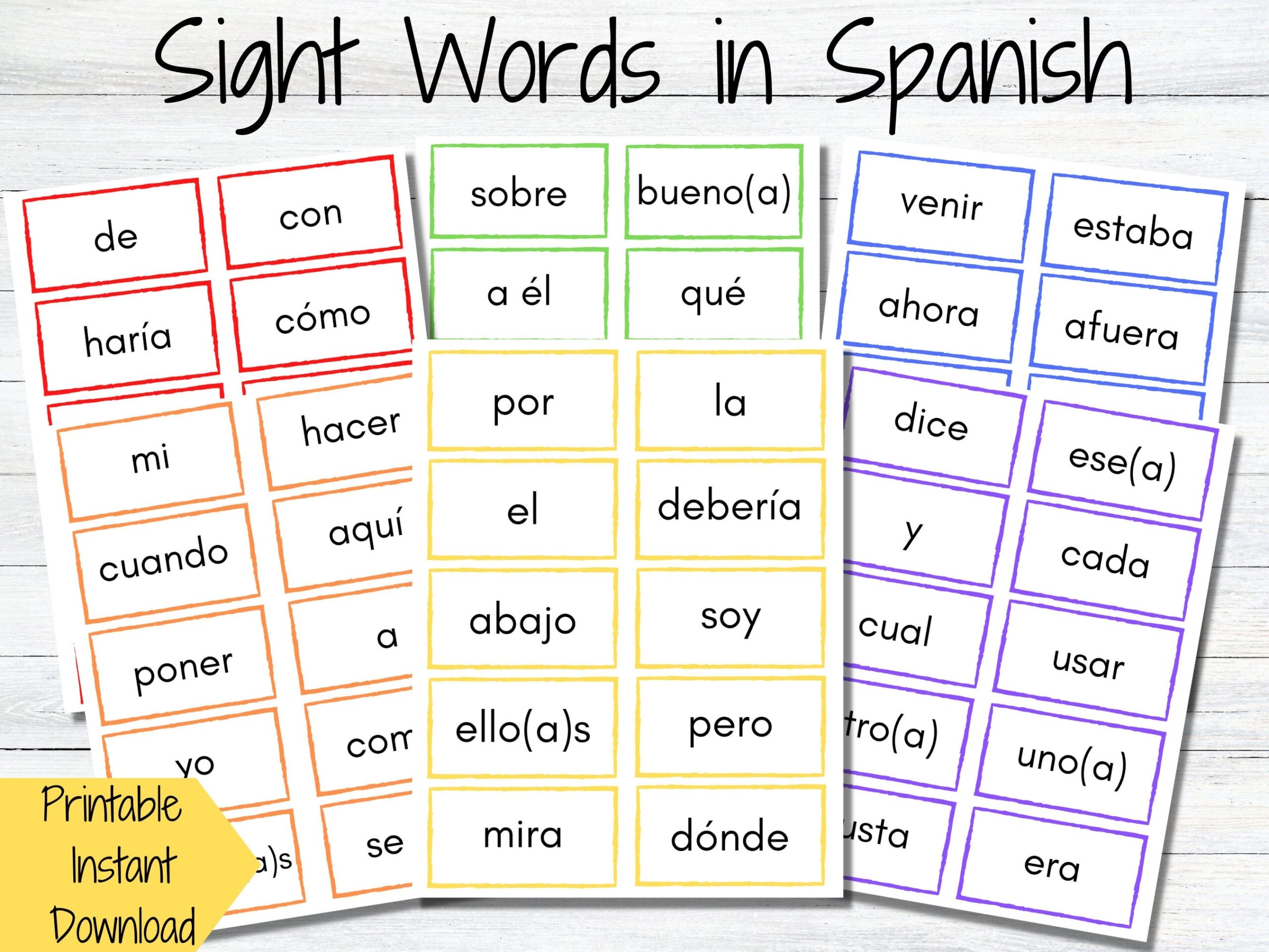 Spanish Words Spanish Sight Words Learn Spanish Kinder Sight Words 