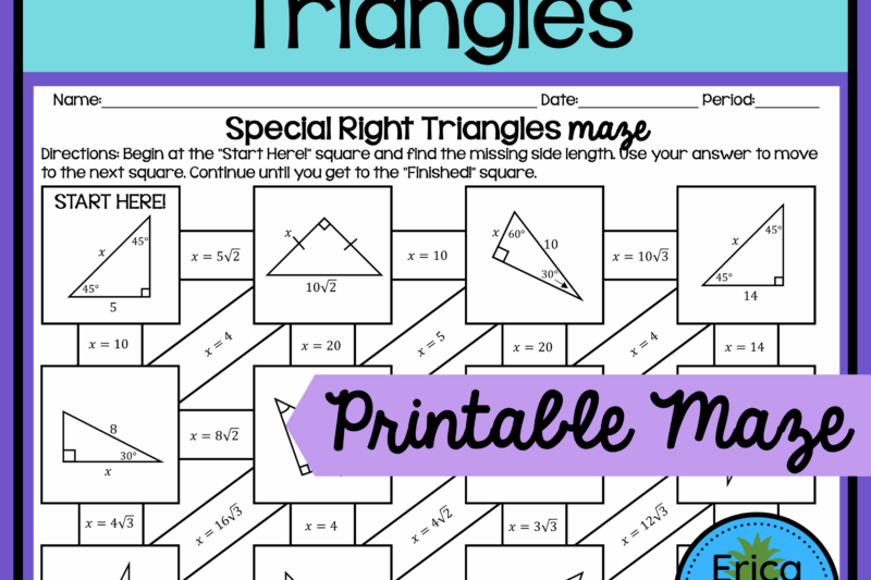 Special Right Triangles Worksheet Maze